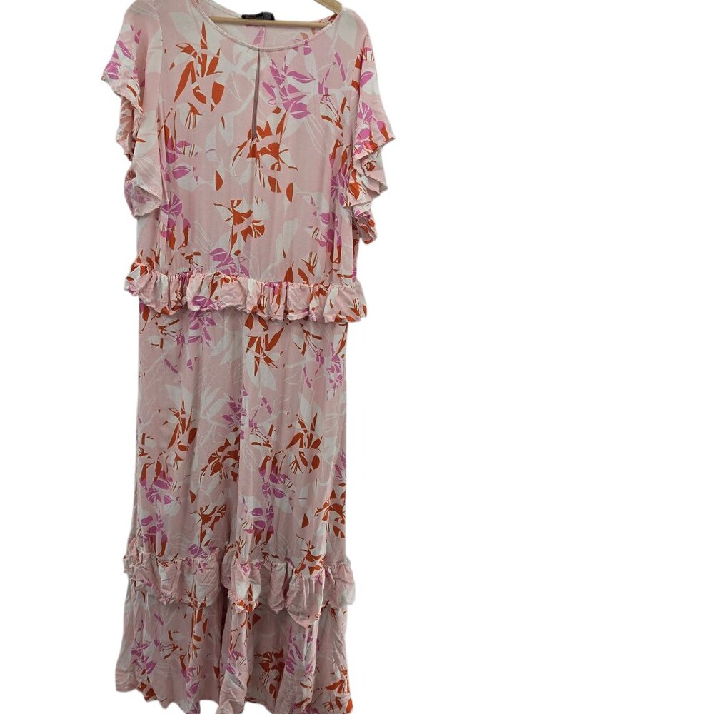 Eloquii Pink Tiered Ruffled Keyhole Maxi Dress Size 22